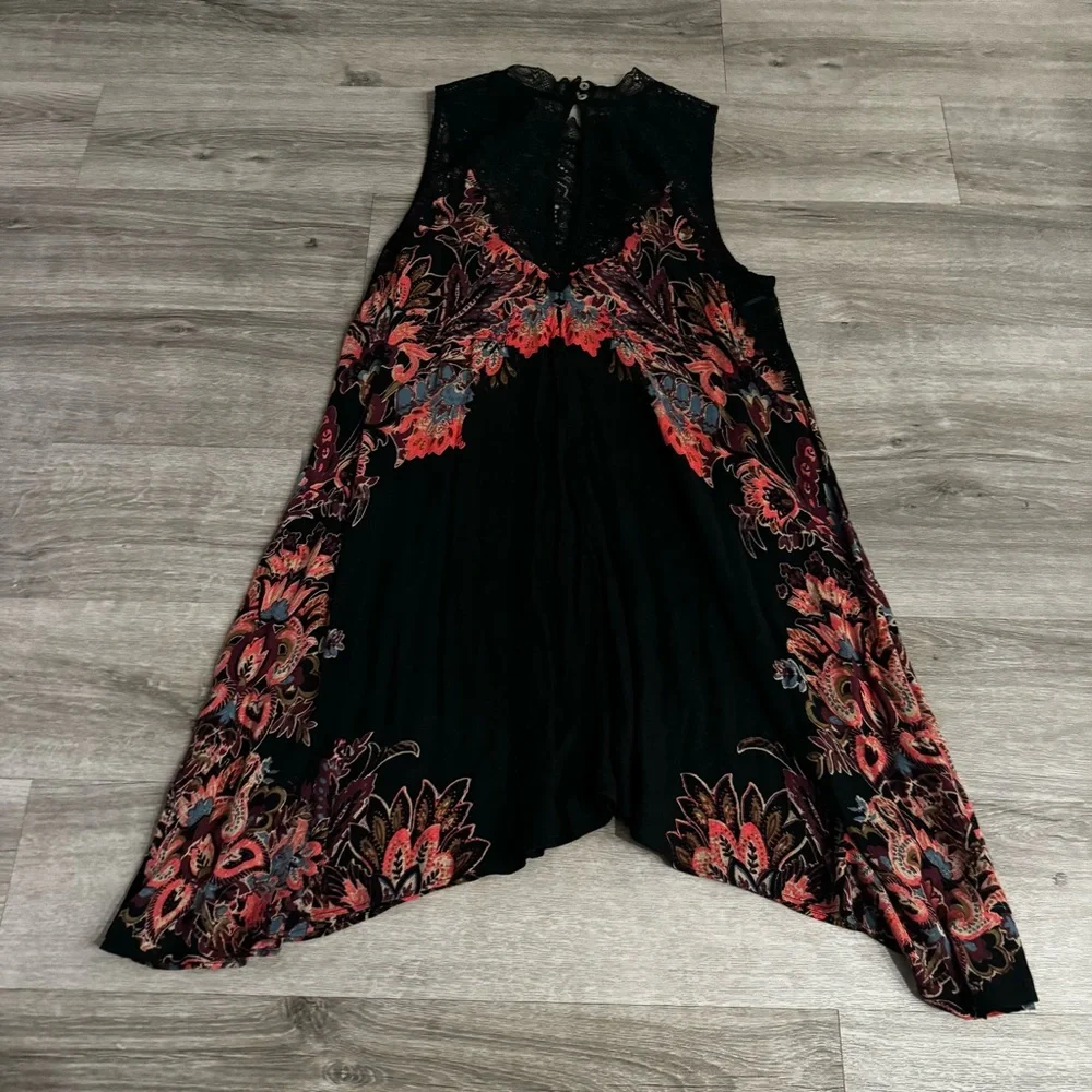 Free people black printed tunic dress size small
